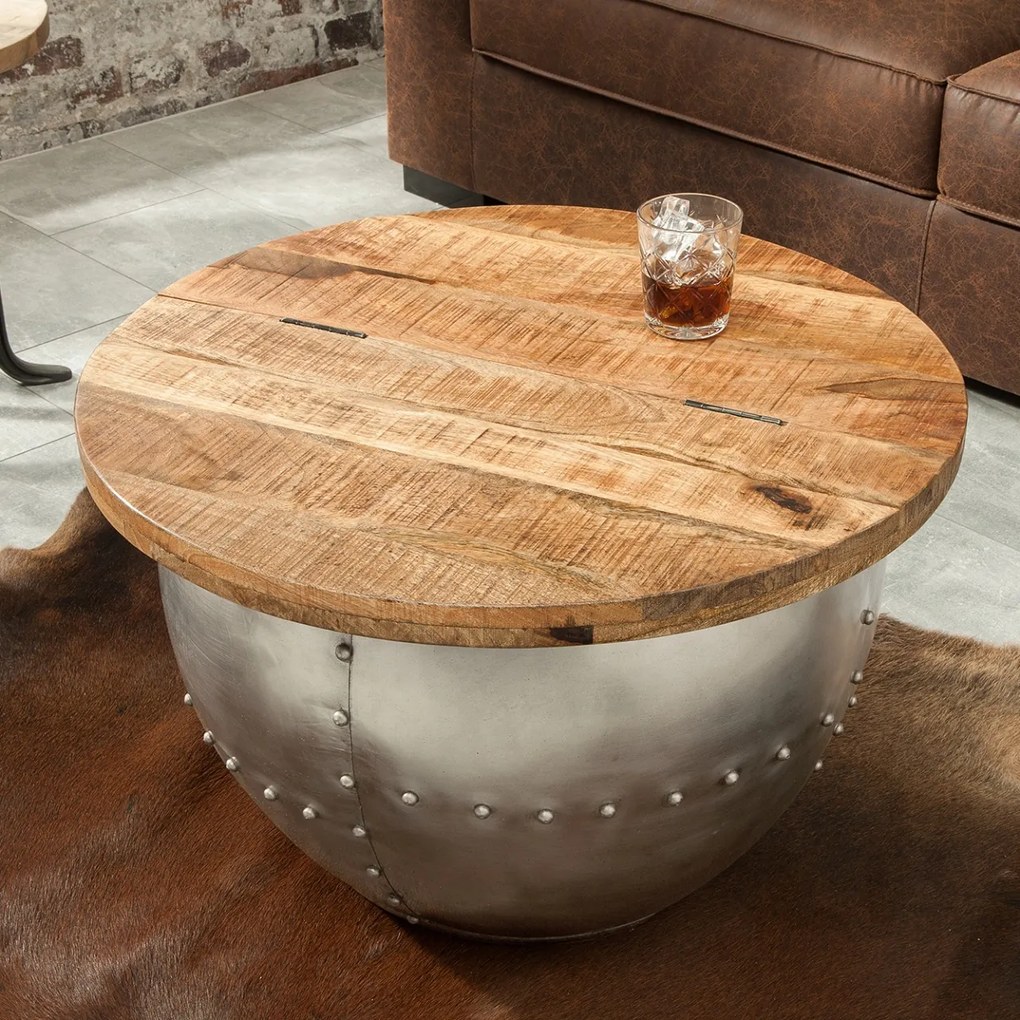 Masuta design industrial cu spatiu de stocare Drump Storage, natur A-38949 VC