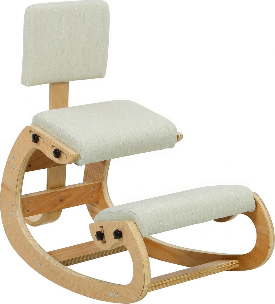 HOMCOM Scaun Ergonomic pentru Genunchi cu Spatar, Balansoar, Postural, Lemn Mesteacan, Crem | Aosom Romania
