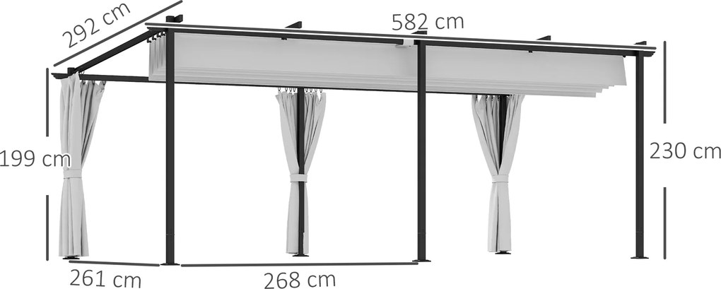 Outsunny Pergolă grădină exterioară 3 x 6 m pergolă glisantă retractabilă cu pereți laterali, adăpost solar UPF30+, gri | Aosom Romania