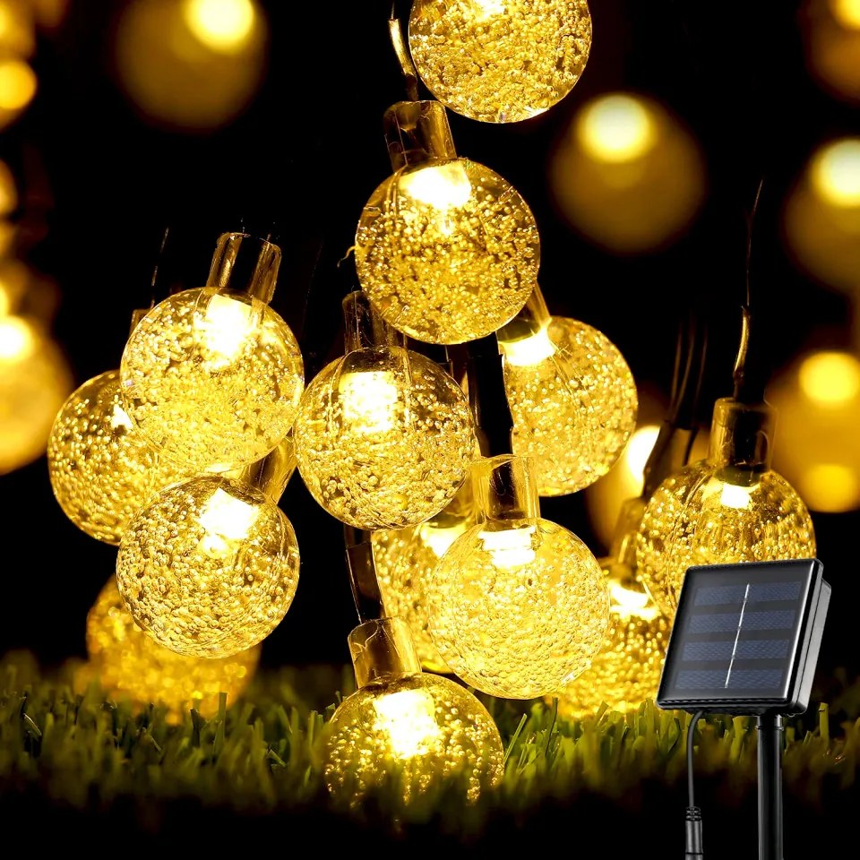 Instalație solară bulb, 50 LED-uri, 6 metri, de exterior, diverse culori