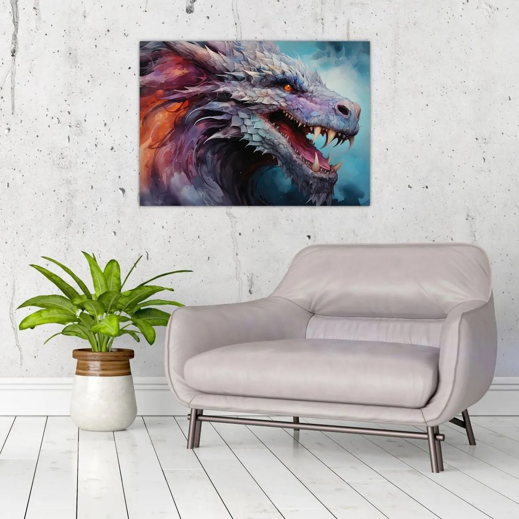 Tablou pe sticlă - Ilustrație a unui dragon (70x50 cm)