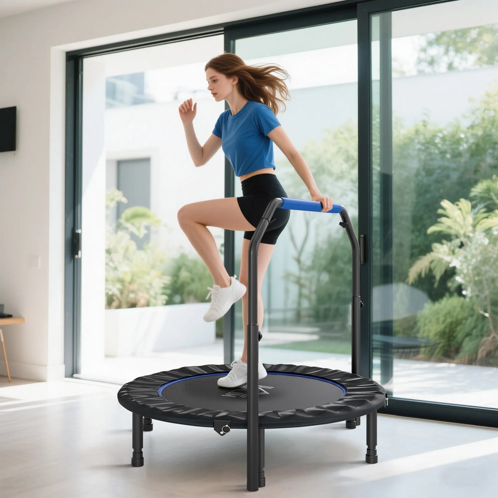 HOMCOM Mini Trampolin Fitness Pliabil de 45" cu Mâner Reglabil din Spumă, Albastru | Aosom Romania