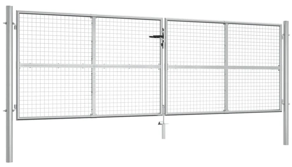 vidaXL Poartă de grădină din oțel galvanizat, 400 x 125 cm, argintiu