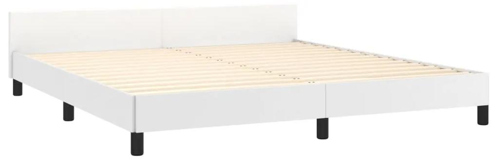 Cadru de pat cu tablie, alb, 180x200 cm, piele ecologica Alb, 180 x 200 cm, Design simplu