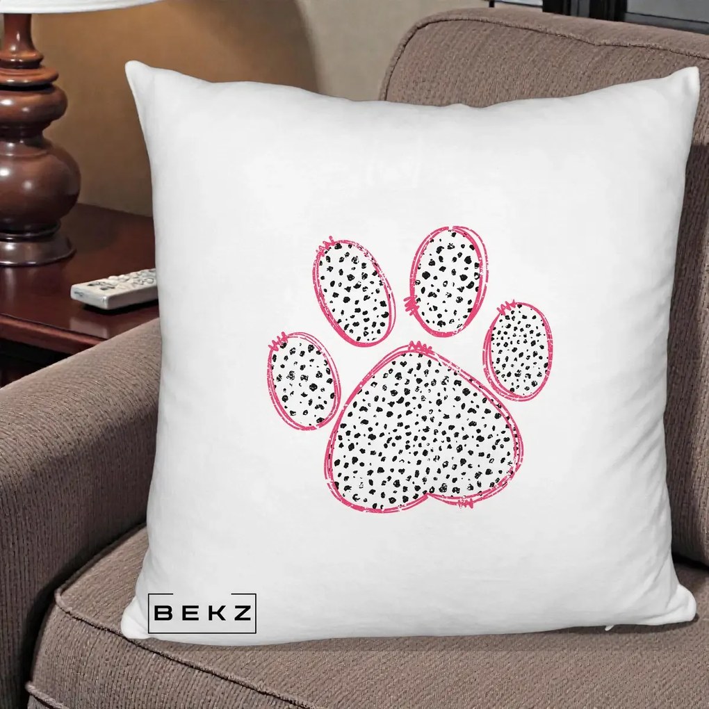 Perna Personalizata Labuta Dalmatian Roz Neon, 40x40 cm, Alb Pufos, Husa Detasabila, Perna Inclusa, BEKZ®