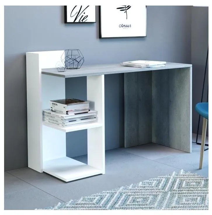 Birou MARLO, gri beton/alb