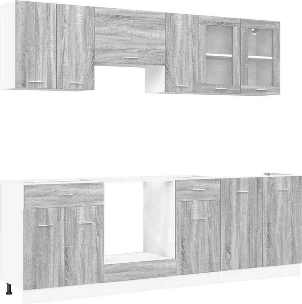 vidaXL Set de dulapuri de bucătărie cu sertar Lyon 8 pcs Gri Sonoma