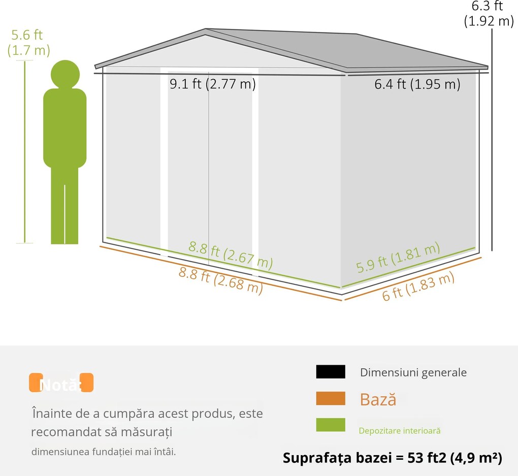 Outsunny Magazie Grădină cu Uși Glisante Duble, Sopron din Oțel și PP, Dimensiune Mare, Argintiu | Aosom Romania