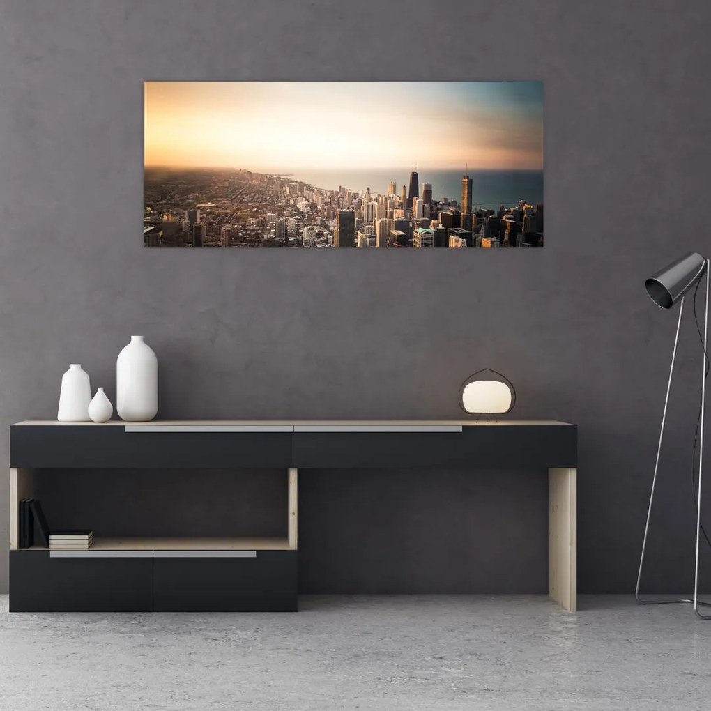 Tablou apusului de soare deasupa orașului (120x50 cm)