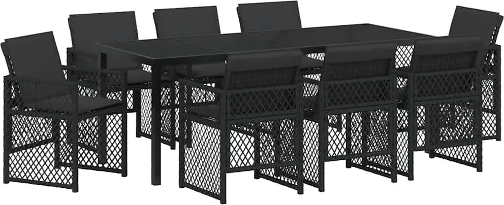 vidaXL Set de masă pentru grădină 9 pcs Negru poliratan