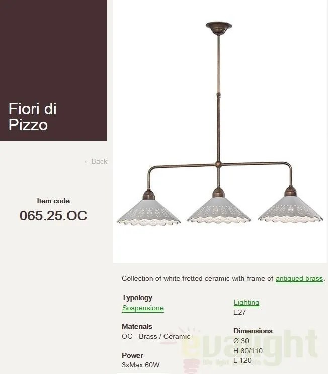 Lustra, Pendul rustic fabricat manual 3 brate Fiori di Pizzo 065.25OC