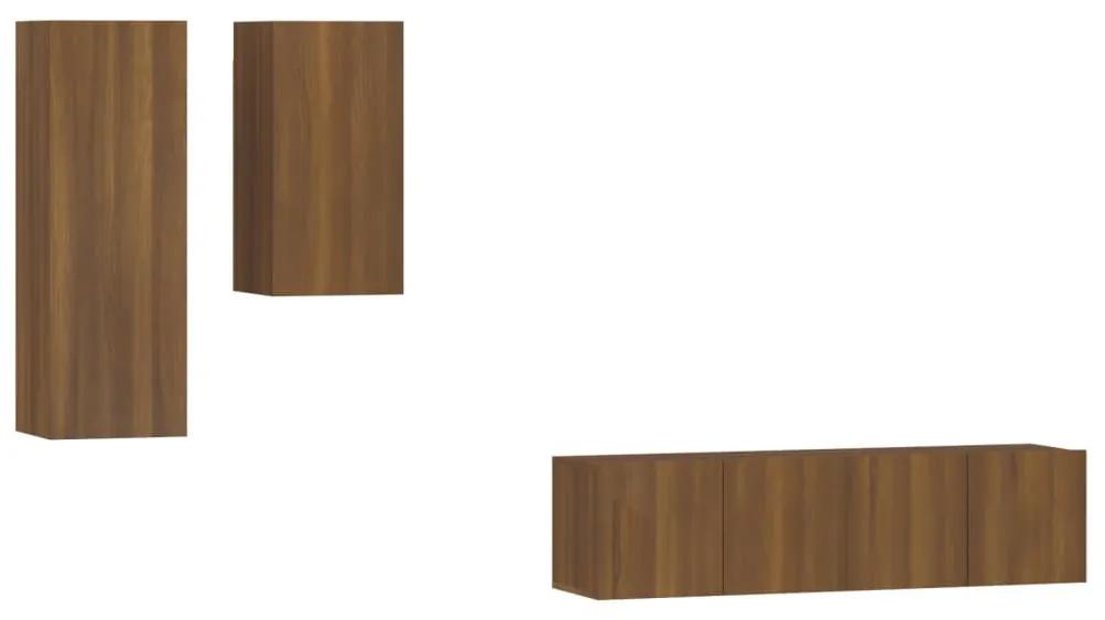 Set dulapuri TV, 4 piese, stejar maro, lemn prelucrat