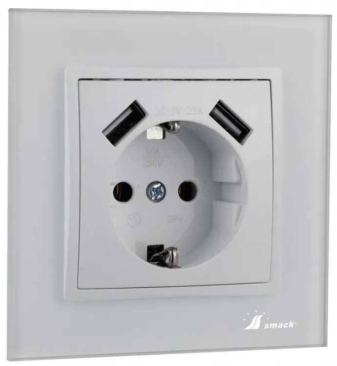 Priza Rama Sticla Elit'S, 2 X Slot Usb,Protectie Ip20,SF8810FKW,Alb