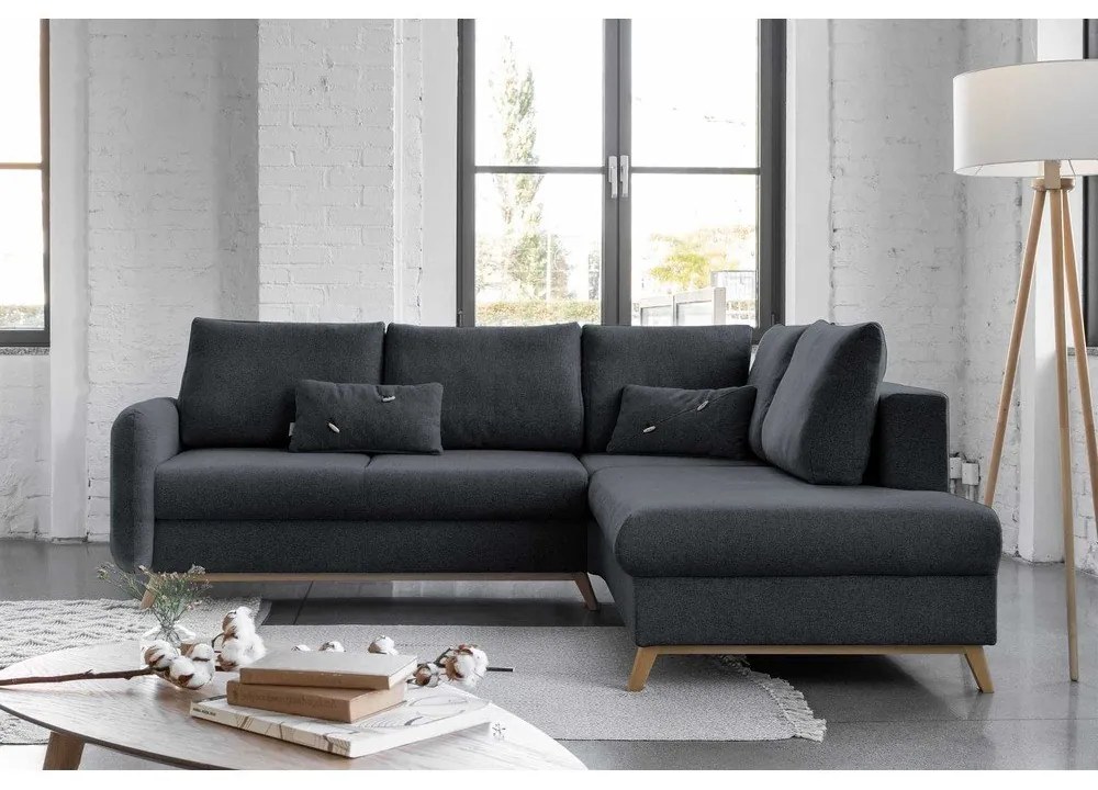 Colțar extensibil cu șezlong pe partea dreaptă Miuform Scandic Lagom L, gri închis