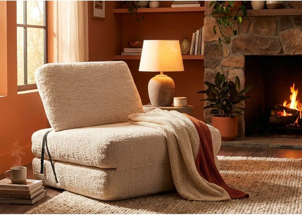 Fotoliu alb extensibil cu tapițerie din țesătură bouclé Faster – Mauro Ferretti