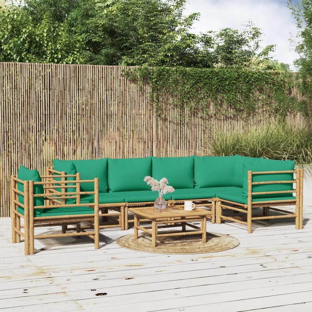 3155157 vidaXL Set mobilier de grădină cu perne verzi, 7 piese, bambus