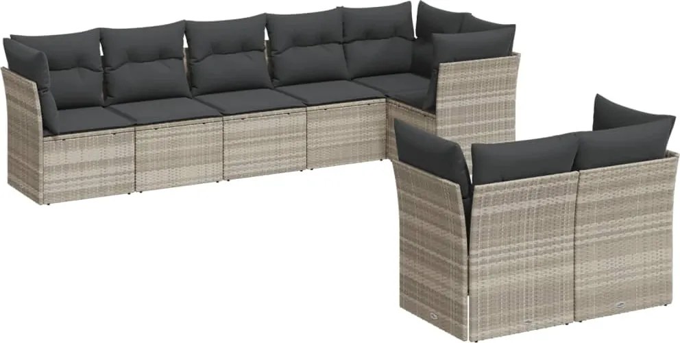 vidaXL Set mobilier de grădină cu perne, 8 piese gri deschis poliratan
