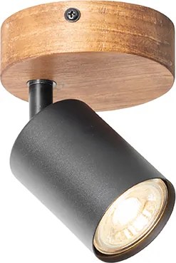 Spotlight industrial negru cu lemn inclinabil - Jeana