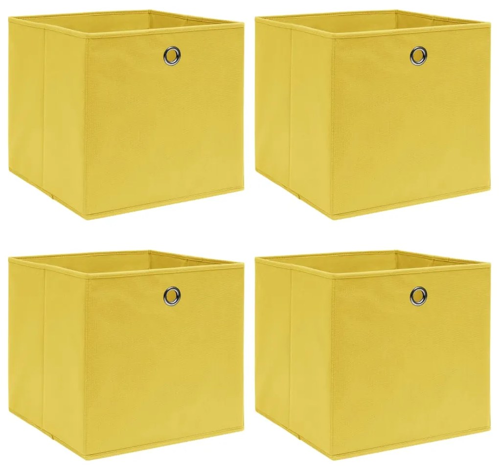 Cutii depozitare, 4 buc., galben, 32x32x32 cm, textil Galben fara capace, 4, 1, 4