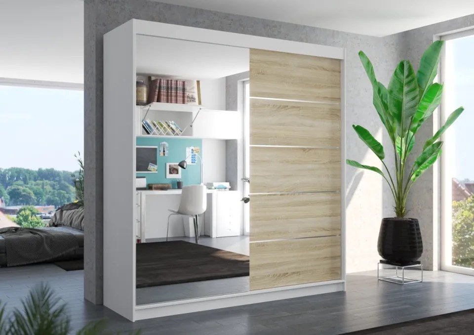 Dulap cu usi glisante si oglinda 200x215 cm, Oliver, ADRK Furniture (Culoare: Casmir)