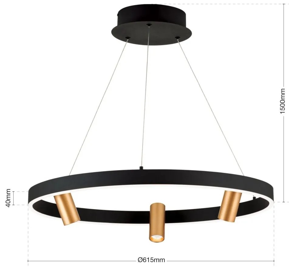 Lustra LED suspendata cu 3 spoturi BERLIN negru/auriu