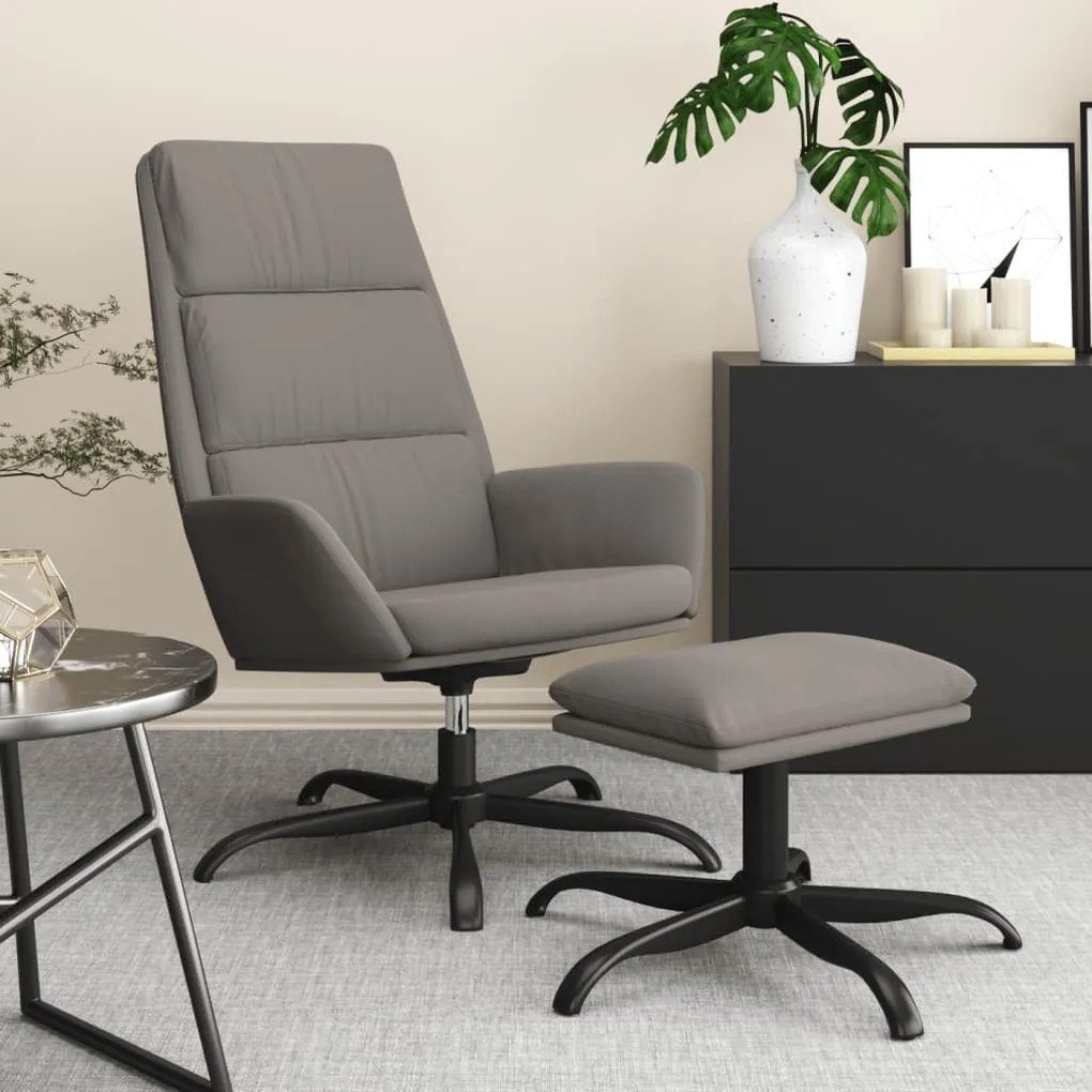 3097897 vidaXL Scaun de relaxare cu taburet, gri deschis, catifea