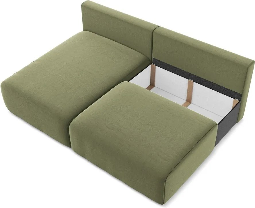 Colțar verde extensibil/cu spațiu de depozitare cu tapițerie din catifea (cu colț pe partea stângă/cu șezlong) Kalena – Makamii