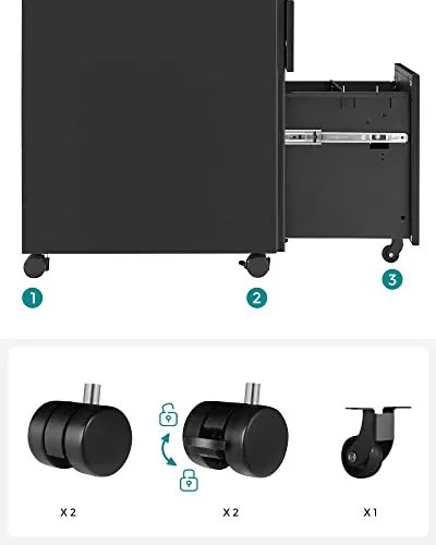 Corp mobil de birou / rollbox cu 3 sertare si cheie, metal, negru, Songmics