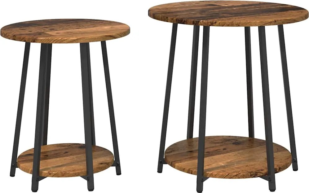 vidaXL Set măsuțe laterale cu raft 2 pcs Lemn vechi și negru