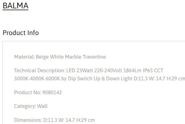 Aplica exterior din travertin LED CCT sus si jos IP65 Balma
