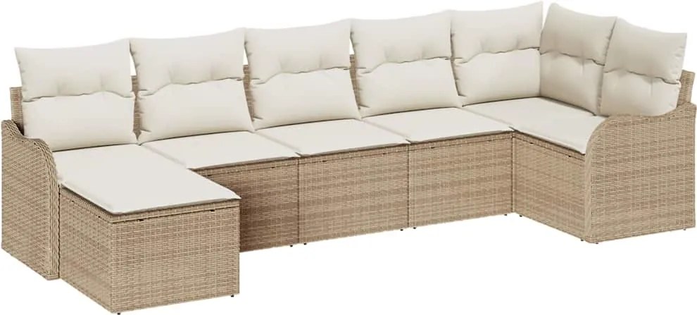 vidaXL Set de canapele pentru grădină 7 pcs Bej și alb Rattan poli
