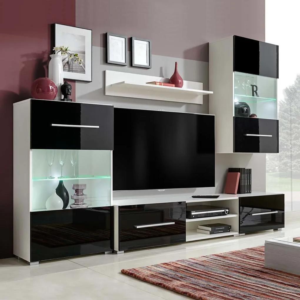 Set mobilier comoda TV de perete, 5 piese, iluminare LED, negru