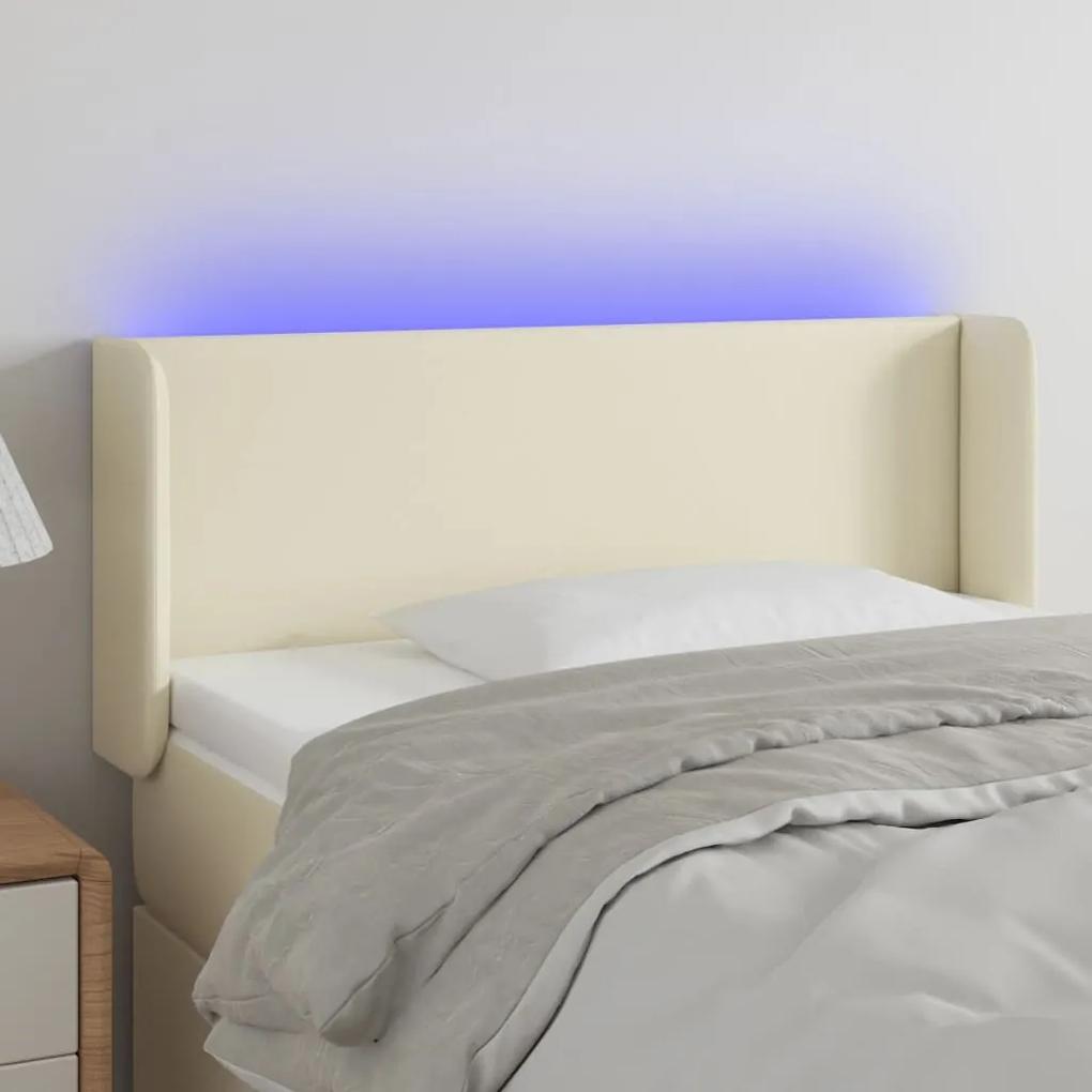 3123042 vidaXL Tăblie de pat cu LED, crem, 103x16x78/88 cm, piele ecologică