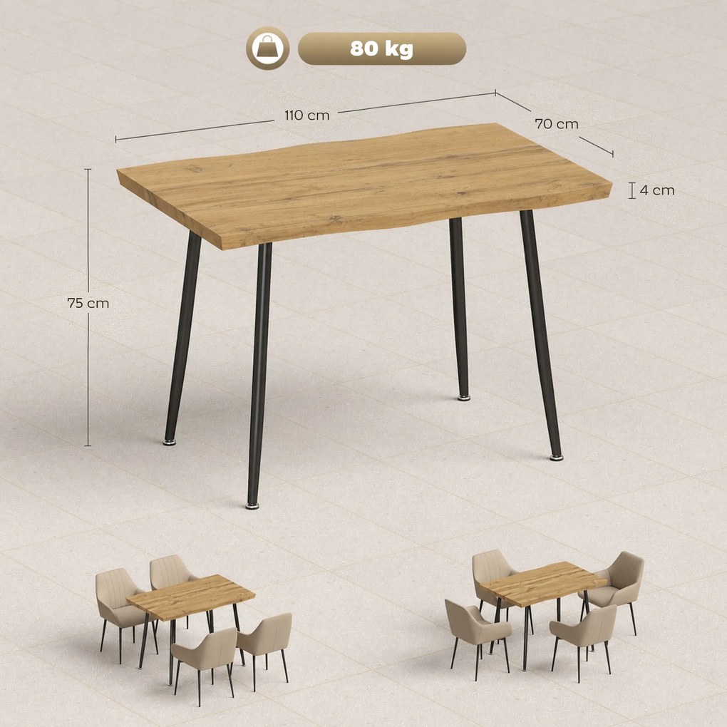 HOMCOM Masă de dining dreptunghiulară pentru 4 persoane, 110x70 cm, stejar/negru | Aosom Romania