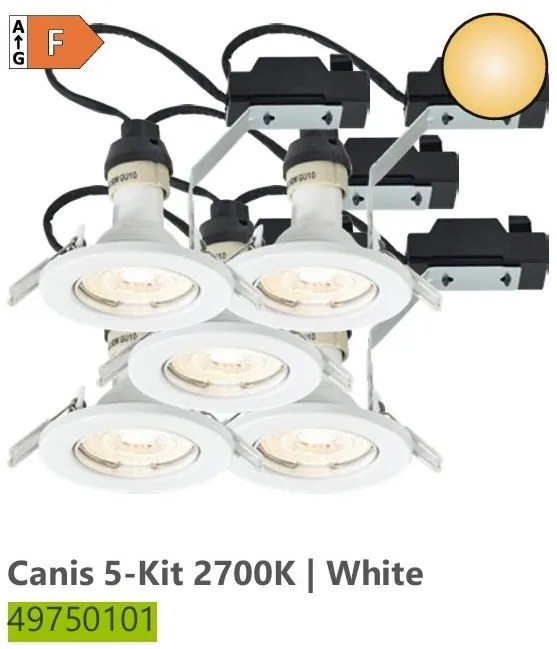 Set de 5 spoturi incastrabile directionabile cu bec GU10 2700K Canis alb