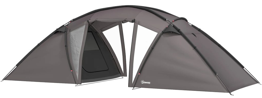 Outsunny Cort de camping familial pentru 4-6 persoane, cort tunel impermeabil 3000 mm cu 2 uși, sac de transport, negru | Aosom Romania