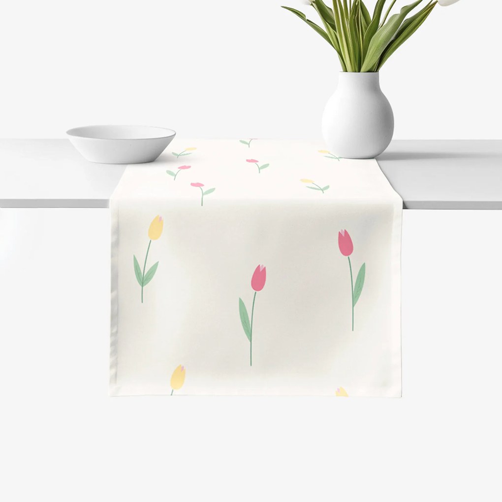 Goldea napron de masă 100% bumbac - lalele 50x140 cm