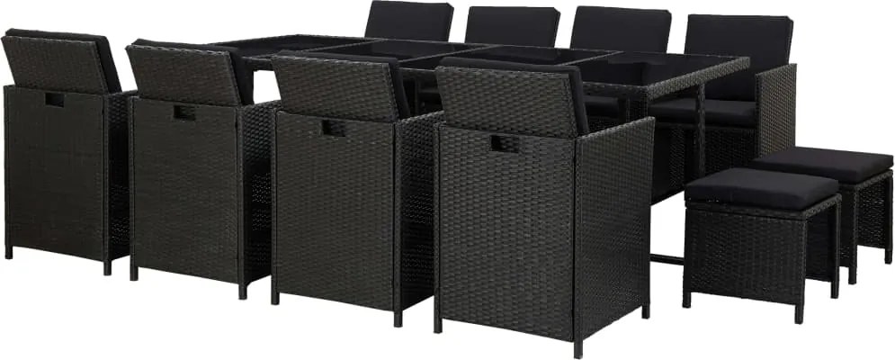 vidaXL Set mobilier de exterior cu perne, 13 piese, negru, poliratan