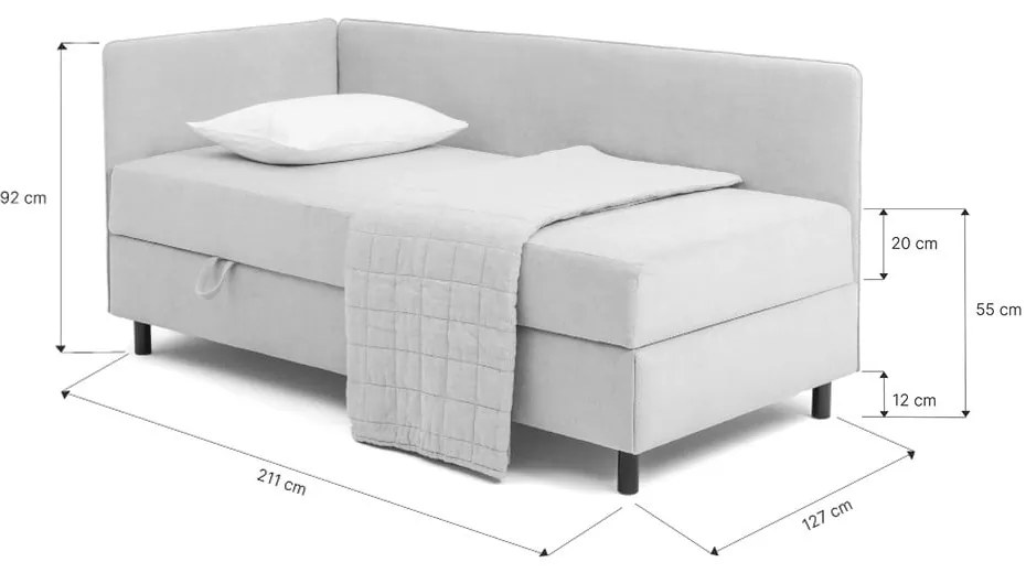 Pat gri tapițat cu spațiu de depozitare cu saltea 120x200 cm Avela – Bonami Selection