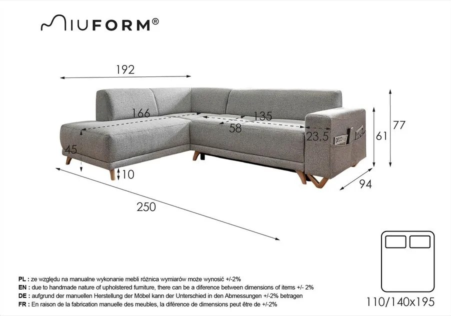 Colțar roz extensibil/cu spațiu de depozitare (cu colț pe partea stângă/în formă de ”L”) Classy Sophie – Miuform