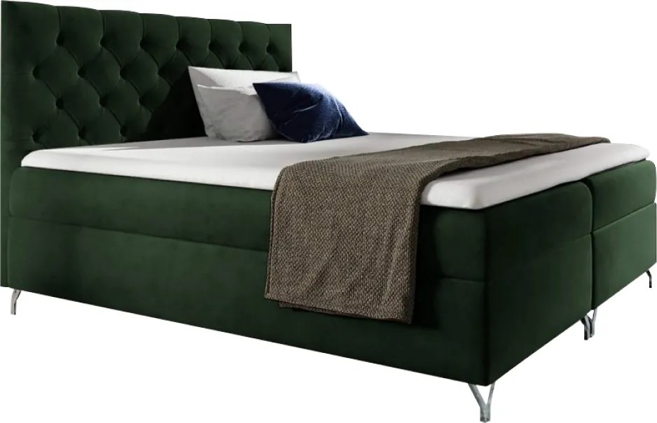 Pat cu boxspring, 200x200, ţesătură verde Velvet, GULIETTE + cadou