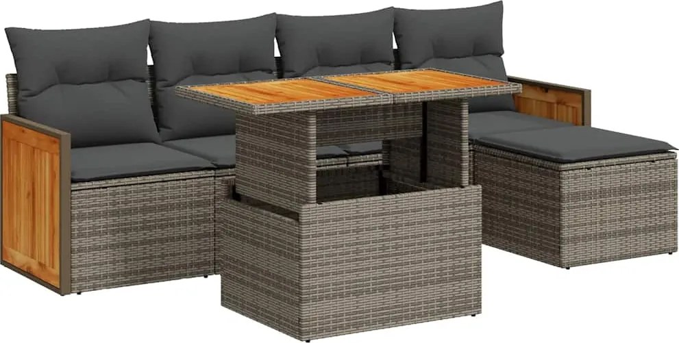 vidaXL Set mobilier grădină cu perne 6 piese gri poliratan/lemn acacia