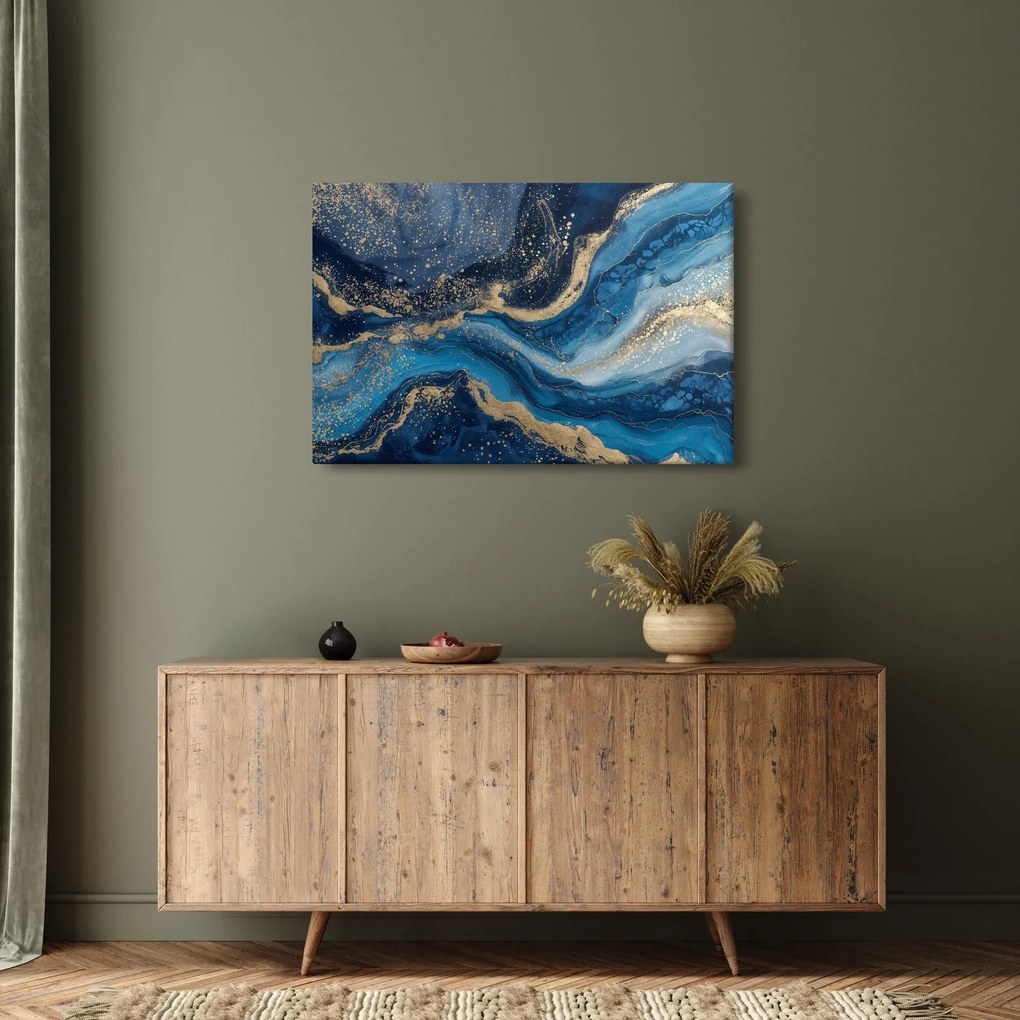 Tablou - Marmură abstractă albastru-aurie (90x60 cm)