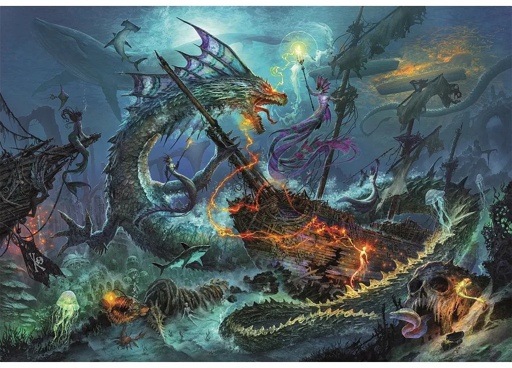 Fantasy Underwater Battle Lumea fanteziei 3000 de piese puzzle Clementoni
