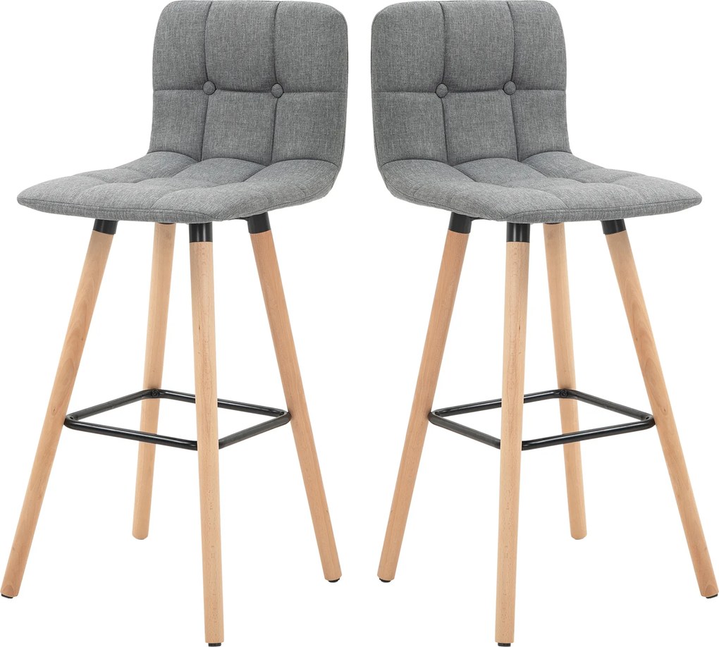 HOMCOM Set 2 Taburete de Bar, Spătar, Tesătură Efect de In și Lemn, 41.5x47x97.5 cm, Gri, Confortabil și Stilat | Aosom Romania