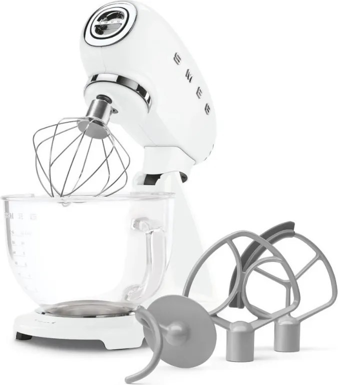 Mixer planetar SMEG SMF15WHEU, 1000 W, 4,8 l, 10 viteze, Actionare directa, Alb