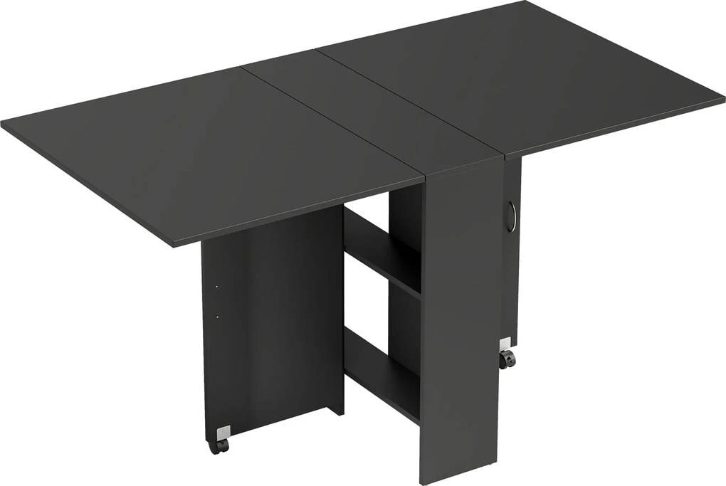 HOMCOM Masă Pliantă din Lemn cu Roți, pentru 4-6 Persoane, 75x140x75 cm, Negru | Aosom Romania