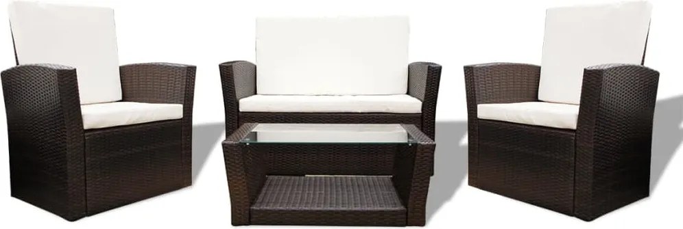 vidaXL Set mobilier de grădină cu perne, 4 piese, maro, poliratan