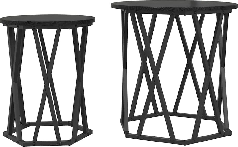 vidaXL Masă de cafea 2 pcs Stejar Negru Lemn ingineresc și oțel