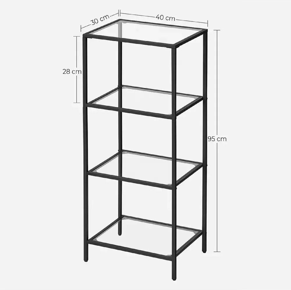 Biblioteca din metal  si sticla,metal culare negru 95x40x30 cm